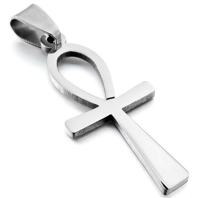 

Hpolw Men7Womens Stainless Steel Sterling Silver Pendant Egyptian Ankh Cross Vintage Necklace with 23 inch Chain