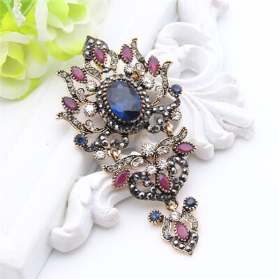 

New Arab Vintage Crytal Flower Brooches Broches Turkish Women Retro Gold Color Crystal Ethnic Brooch Samba Ladies Bijoux Gift