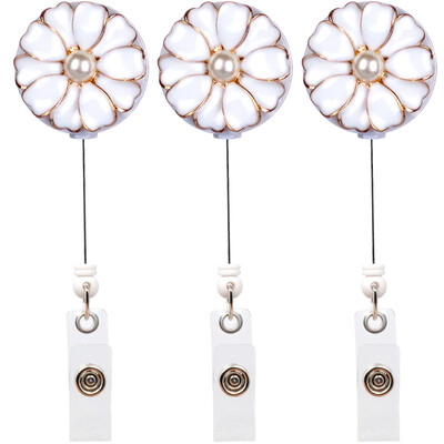 

Qinsuee Retractable Badge Holder ID Badge Reel with Pearl 3 Pack White