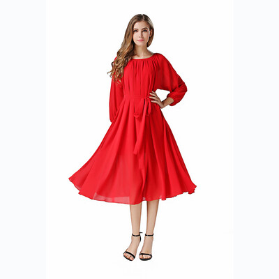 

Buenos Ninos Women's Long Sleeve Crew Neck Loose Chiffon Long Maxi Dress with Belt