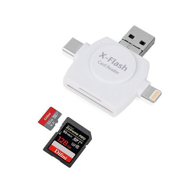 

X-FLASH SD Card Reader Micro SD&TF USB C Card Reader Adapter for iPhone iPad Android Mac PC 4 in 1 Memory Card Camera Reader