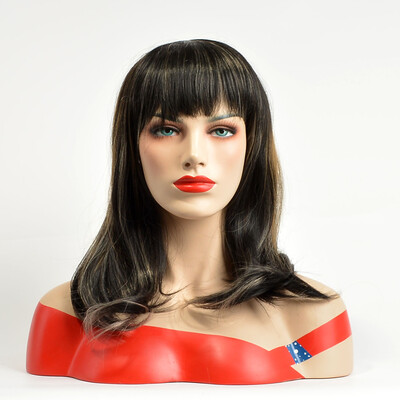 

QianBaiHui Heat Resistant Synthetic Hair Wigs for African American Women Black Mixed Brown Wigs with Bangs