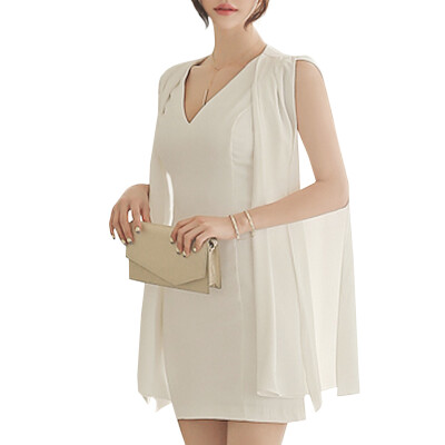 

Womens Dress V Neck Split Solid Color Mini Dress