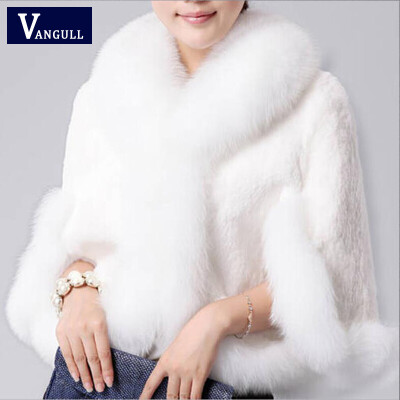 

Fur Faux Fur Coat Mink Hair Rex Rabbit Hair Cape Jacket 2015 Black White Fur Overcoat Imitation Rabbit Fur Faux Fox Collar