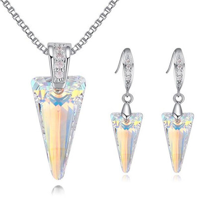 

Fashion Accessories Crystal Triangle Spike Pendant Necklaces Piercing Earrings For Women Wedding Jewelry Sets 25258