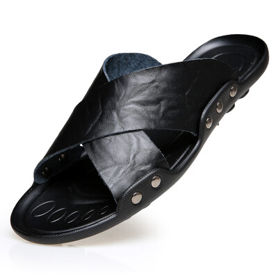 

2018 Summer New Style Fashion Leather Sandals Slip Large Size Sandals&Slippers Beach Shoes