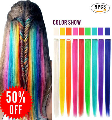 

Rhyme 9PCS Wig Pieces For Girls&Dolls Clip InOn Colored Hair ExtensionsRainbow Color