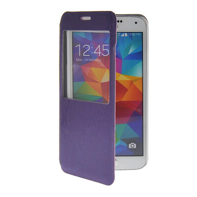 

MOONCASE View Window Leather Side Flip Pouch Slim Shell Back Case Cover for Samsung Galaxy S5 I9600 Purple