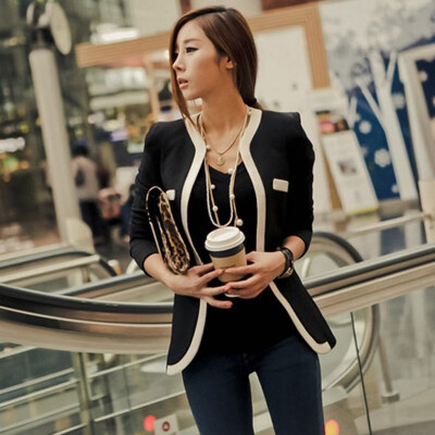 

Fashion New Women Suit Blazer Color Block Slim Coat Pocket Jacket Outerwear White