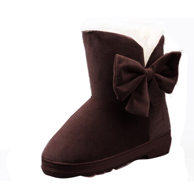 

women winter soft warm bowknot flat heels solid Lady snow boots Mid-calf shoes