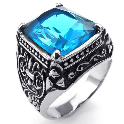

Hpolw Mens beautiful in colors Stainless Steel royalblue Crystal Ring