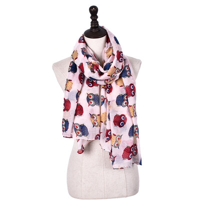 

Jeouly long scarf for beautiful Elegant Women Ladies Owl scarf Summer Beach Scarves Cartoon Cute Owl Women Thin ventilate