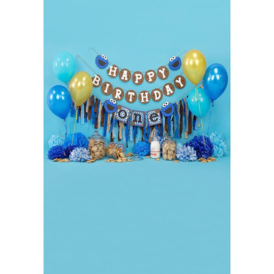 

Blue Frog in Birthday Photo Backdrop 57FT Vinyl Fabric Cloth Digital Printing Birthday Background -3091