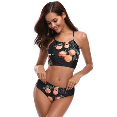 

Fruity Print High Neck Cropped High Waist Swimsuit