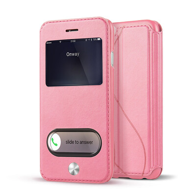 

Smart Two Windows PU Leather And PC Full Protection Clamshell Case For iPhone 6 6S Plus 47 55Inth Samsung Galaxy S6 Edge Plus