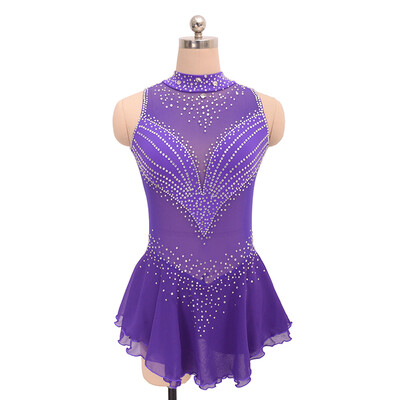 Figure skating costume black sexy skating dress sleeveless skating costume child adult lady