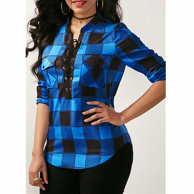 

Try Everything Bandage Long Sleeve Plaid Shirt Womens Plus Size Summer Tops For Women 2018 Pocket Broadcloth Top And Blouses