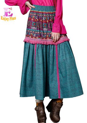 

S M L талия 65-84см хлопок льняное старинное лето 2018 макси длинная юбка женщин печатать случайные линии упругой талии леди