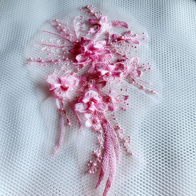 

sew on Stereo flowers patches Water soluble embroidery pinkredbluewine lace applique with peal 3015cm