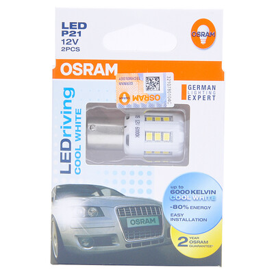 

OSRAM (OSRAM) P21W Светодиодные фонари стоп-сигналов реверсивные огни противотуманные фары автосигнализации вспомогательные огни 7456CW 【6000K белый 12V2.5W】 (2 комплекта)