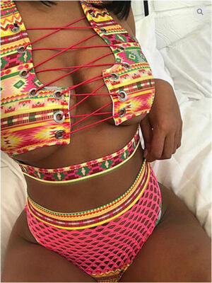 

Women Lace Up Bikini Set Push-up Padded Bra Mesh Swimsuit Bathing Suit Swimwear