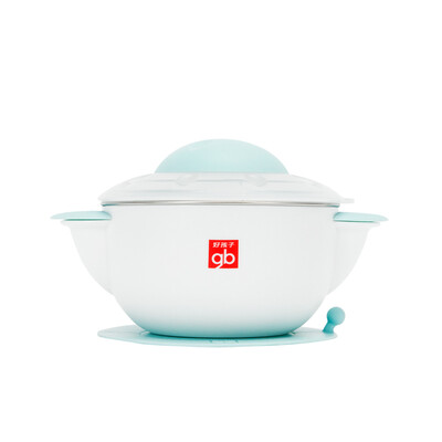 

Gb good childrens tableware water injection insulation bowl food supplement bowl baby bowl suction cup bowl baby bowl 304 stainless steel tableware 450ml cosmic saucer series - pink green