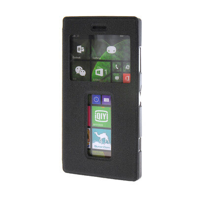 

MOONCASE Сторона Флип жесткий борт тонкий кожаный кронштейн Окно чехол для Nokia Lumia 830 Черный