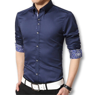 

New 2016 Mens Shirts Men Casual Slim Fit Designer Print Camisa Plus Size M5XL Fashion Men Spring Autumn Print Cotton Shirts