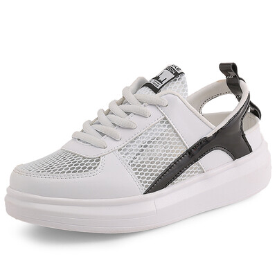 

2018 new summer leather hollow headband sandals thick bottom casual mesh breathable height increase white shoes female
