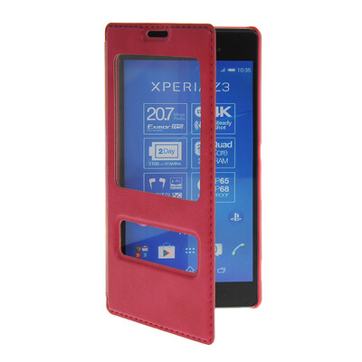 

MOONCASE View Window Leather Side Flip Pouch Stand Shell Back ЧЕХОЛ ДЛЯ Sony Xperia Z3 Hot pink