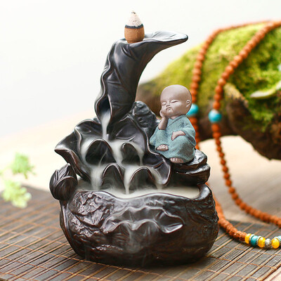 

Dapu dapu sitting lotus small backflow incense burner ceramic creative smoke ornamental tower incense antique point incense Buddha room decoration sandalwood line incense burner