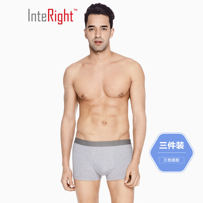 

INTERIGHT underwear mens stretch cotton Ming gluten striped boxer 3 boxed mixed color A