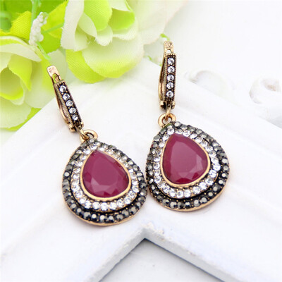 

Vintage Big Artificial Gem Ladies Drop Earring Turkish Retro Gold Color Crystal Sculpture Craft Women Earrings Ethnic Jewelry