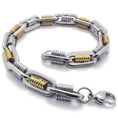 

Hpolw Polished Gold&Silver Stainless Steel Men's Geometric pattern link chain Link beautiful design Lobster Clasps Bracelet