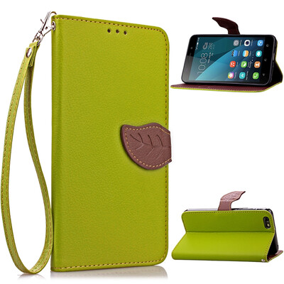 

MOONCASE [Leaves Magnetic] Wrist Strap Flip PU Leather Wallet Card Pouch Bracket Stand Back Case Cover for Huawei Honor 4X