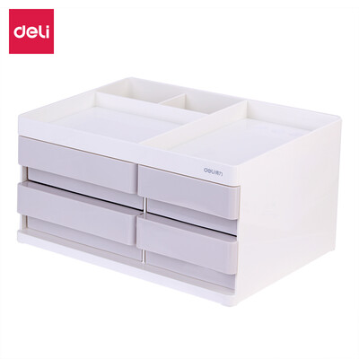 

Deli deli music style multi-function desktop storage box with drawer combination bill storage box light gray 8904