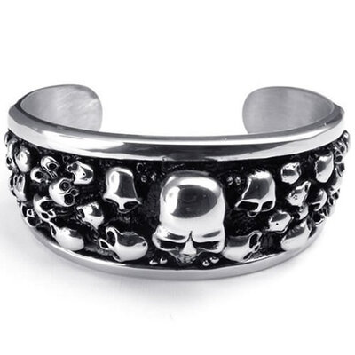 

Hpolw Heavy Stainless Steel Gothic Skull Biker Mens Bangle Cuff Bracelet, Silver Black