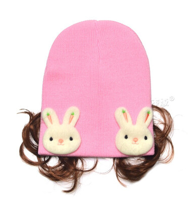 

Buebos Ninos 2015 New Autumn Winter Warm Baby Hat Soft Cotton Crochet Knit Infant Beanie Cap Double Rabbit Head Wig curls Patten Hat for Infant Newborn Children Toddler Christmas Gift