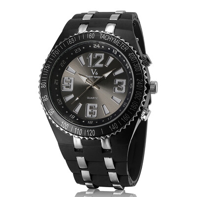 

Men Fashion High Quality Quartz Movement Watch Daily Waterproof Accurate Silicone Wristwatch Round Case Button Buckle V6 Brand Watch V260B