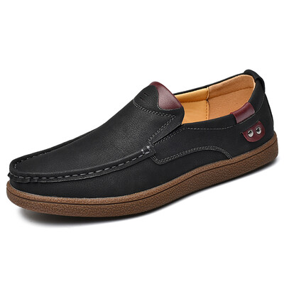 

Slip-On Shoes Men Hand Stitching Microfiber Leather Non-Slip Casual Shoes Walking Loafer