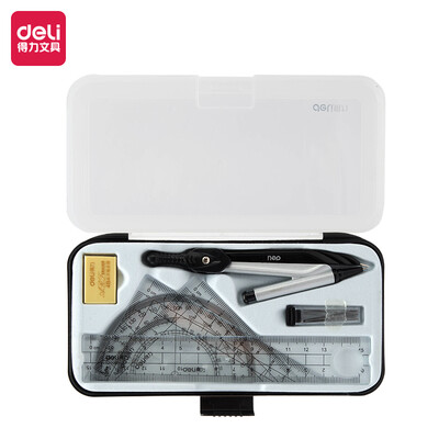 

Deli drawing test compass set ruler set compass lead rubber ruler triangle ruler 2 protractor 7 piece set 72150