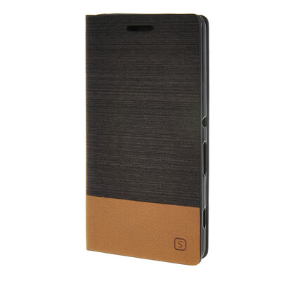 

MOONCASE Sony Xperia C4 Case Canvas fabric Leather Card Wallet Slot Flip Bracket Back Case Cover coffee