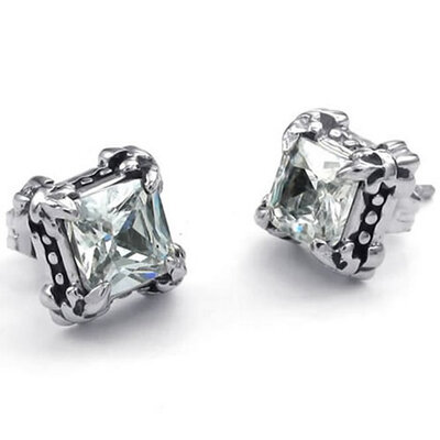

Hpolw Mens Cubic Zirconia Stainless Steel Gothic Dragon Claw Stud Earrings White Silver