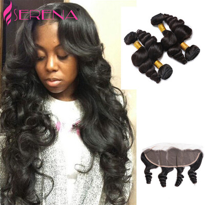 

7A Brazilian Virgin Hair Loose Wave With Frontal Closure 4 bundles Loose Wave With Ear To Ear 13x4 Lace Frontal Closure