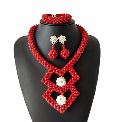 

Handmade African Wedding Beads Jewelry Set For Women Mix Color Indian Bridal Statement Necklace Nnigerian Costume Jewelry Set