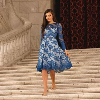 

Lovaru ™ print women dress sexy o-neck full regular with lace for casual 2015 new arrival hot sale