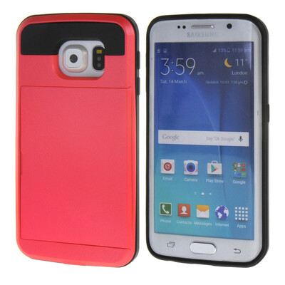 

MOONCASE Case for Samsung Galaxy S6 Edge Soft Silicone Gel TPU Skin With Card Holder Protective Case Cover Red