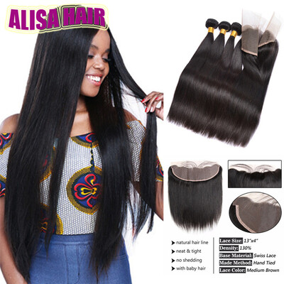 

Brazilian Straight Virgin Human Hair 13x4 Ear to Ear Lace Frontal With Bundles Unprocessed Brazilian Straight Hair With Frontal Cl
