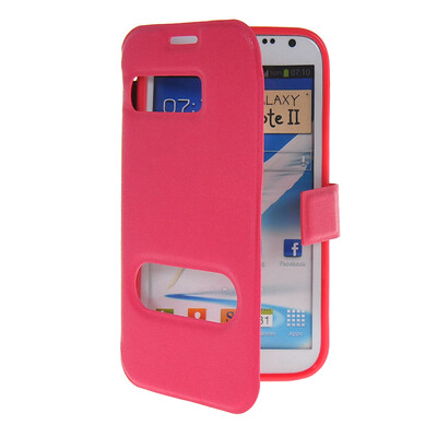 

MOONCASE View Window Leather Side Flip Pouch Hard board Shell Back чехол для Samsung Galaxy Note 2 N7100 Hot pink