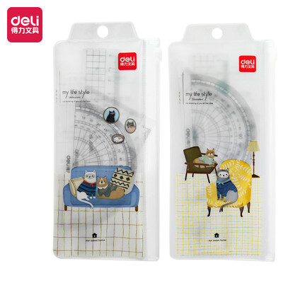

Deli deli 15cm student ruler triangle ruler protractor drawing combination set ruler 4 piece set color random 71963